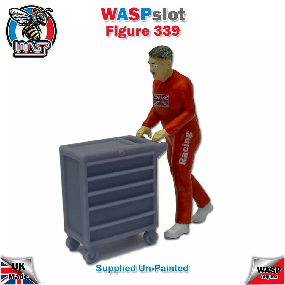 image 1 of Trackside Unpainted Figure Mechanic Pushing Tool Chest Scenery Display No 339 New 1:32 Wasp