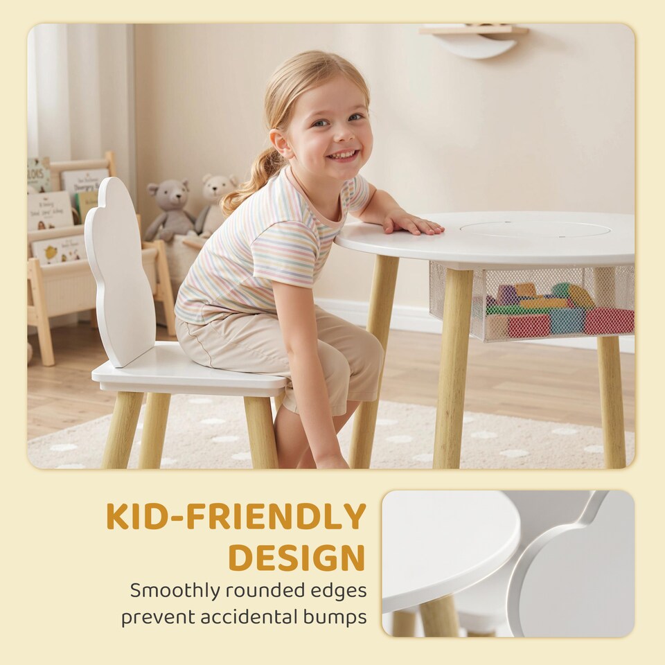 image 1 of AIYAPLAY Kids Table and Chairs Set with Storage Bag White