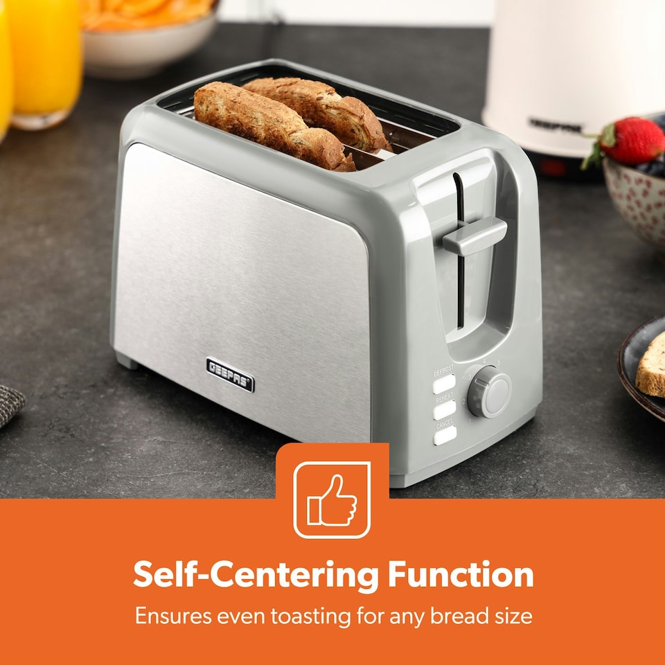 image 1 of GEEPAS 2 Slice Bread Toaster with 7 Level Browning Control, Grey