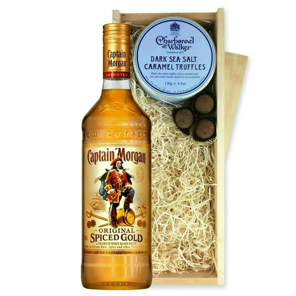 image 1 of Captain Morgan Original Spiced Gold Rum And Dark Sea Salt Charbonnel Chocolates Box 70cl 35% abv