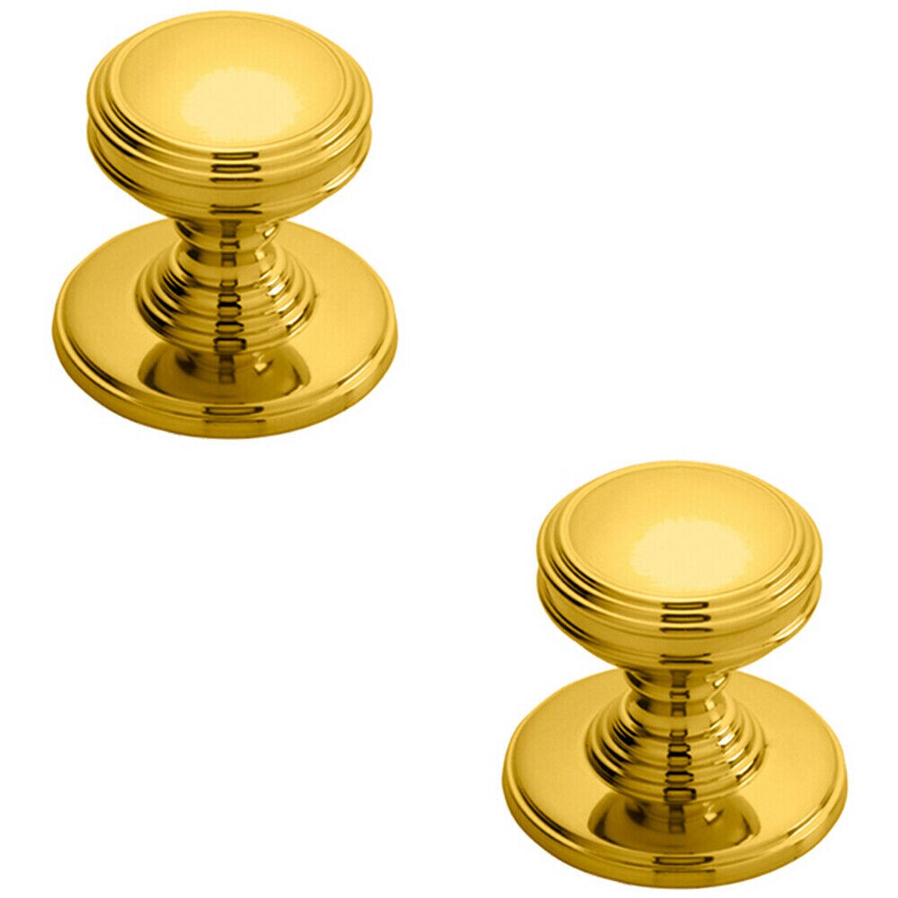 Loops 2x Ringed Tiered Cupboard Door Knob 25mm Diameter Polished Brass Cabinet Handle in Metallics