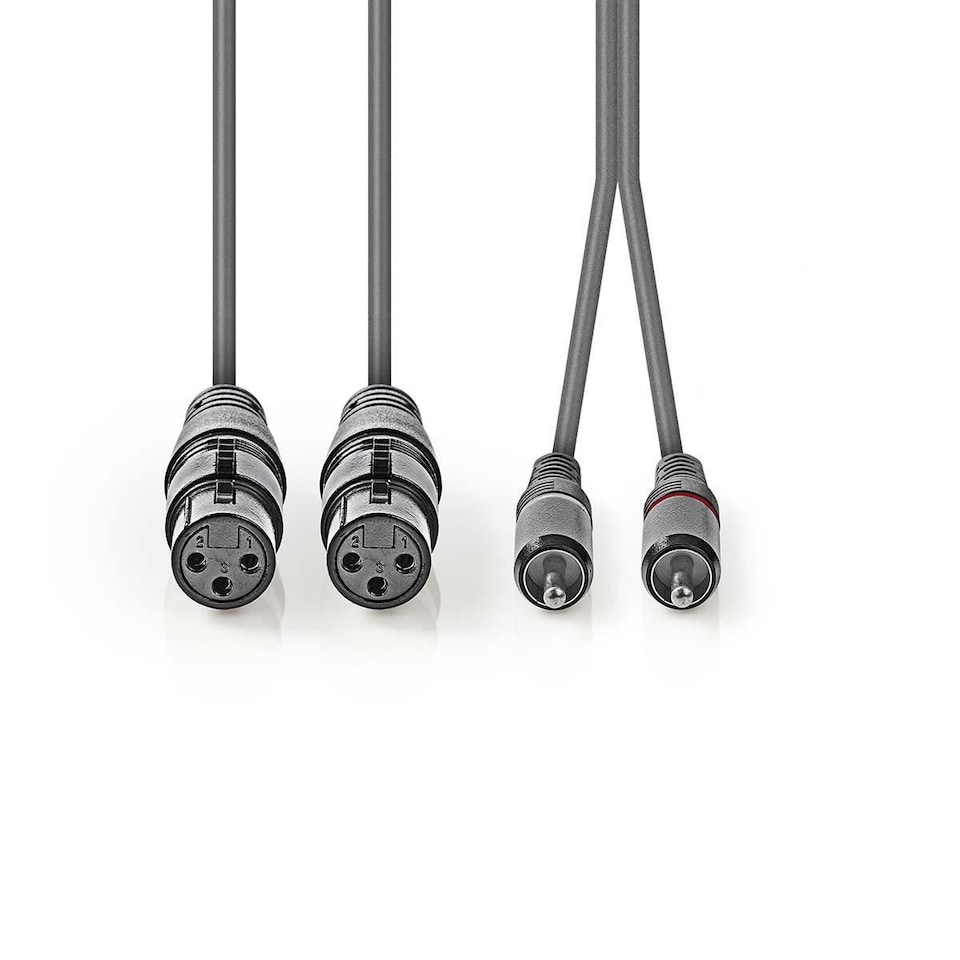 image 1 of Nedis 3m Balanced Flexible Audio Cable, XLR 3-Pin Female to 2x RCA Male, Stereo
