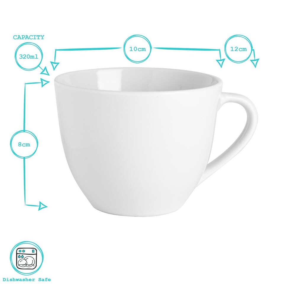 image 1 of Argon Tableware 12 Piece Classic White Cappuccino Cup & Saucer Set - 320ml