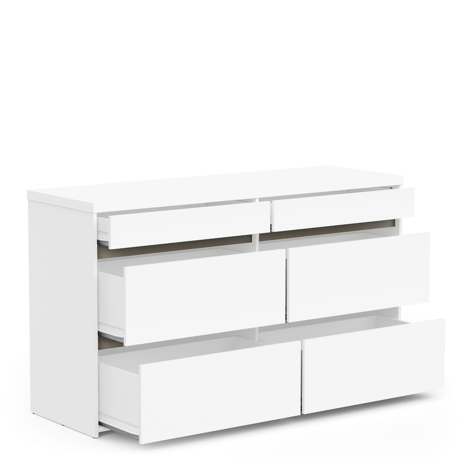 image 1 of FURNICOMP Avery 6 Drawer (3+3) Matt White and Oak Wide Chest of Drawers