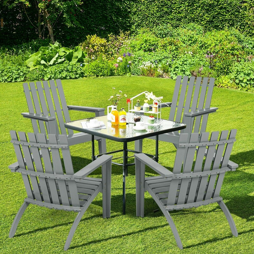 image 1 of COSTWAY Wood Adirondack Chair Outdoor Patio Chair Grey Grey