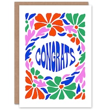 Congratulations Card Congrats Groovy Flower Border Retro Floral Design