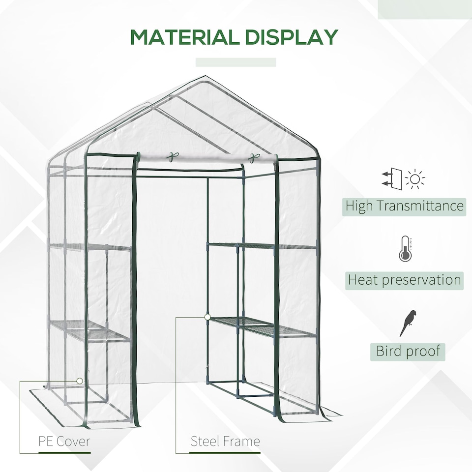 image 1 of Outsunny Walk In Greenhouse Garden Clear PVC Frame Shelves Reinforced Plant Grow