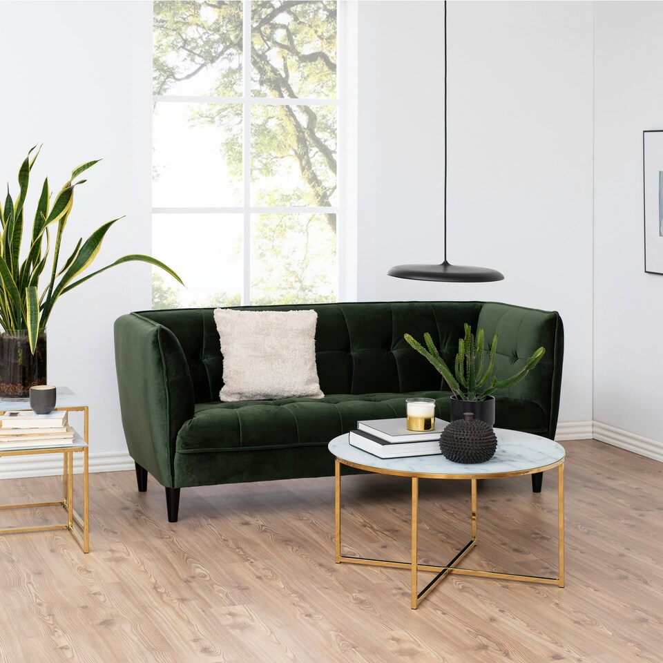 image 1 of Alisma Round Coffee Table with White Marble Effect Glass Top & Gold Legs