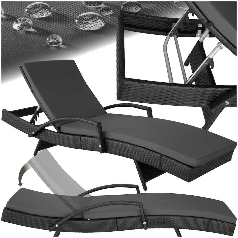 image 1 of Sun Lounger Oceane - with aluminum frame, 5-step adjustable backrest, UV-resistant Black