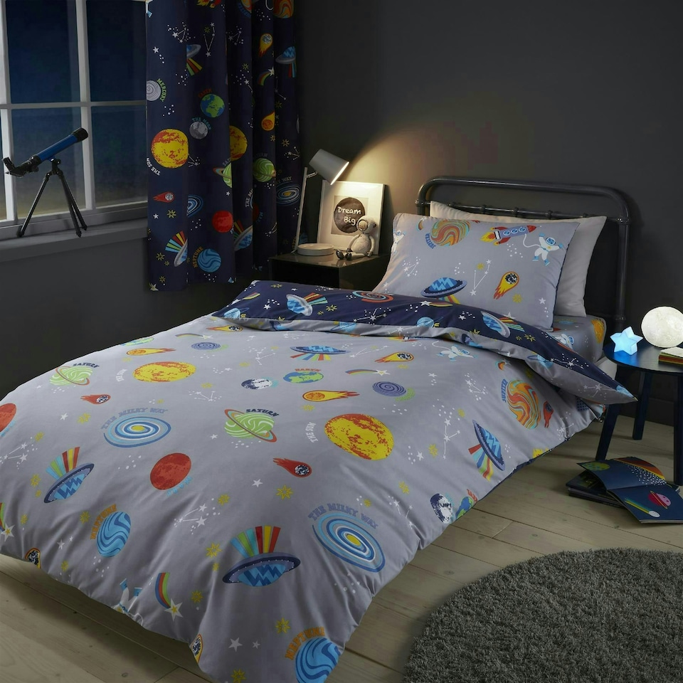 image 1 of Catherine Lansfield Lost in Space Blue Duvet Cover Set Blue | Single