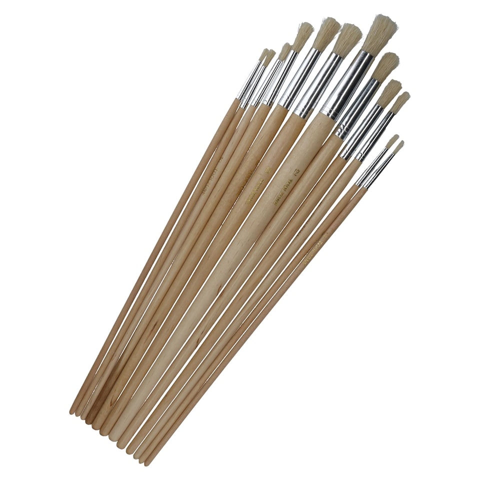image 1 of 12pc Artist Craft Brushes Round Head Wooden Handles Paint Brushes TE582