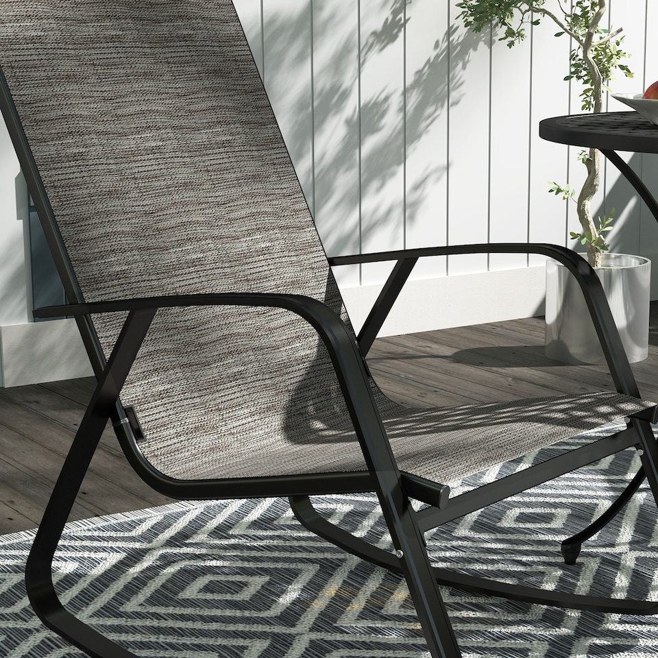 image 1 of Outsunny Garden Rocking Chairs Set of 2, Ergonomic Outdoor Rocking Chairs with Armrests, High Backrest, Steel Frame Relaxing Rocker Armchair Seats for Patio, Balcony, Porch, Light Brown | Brown | Brown