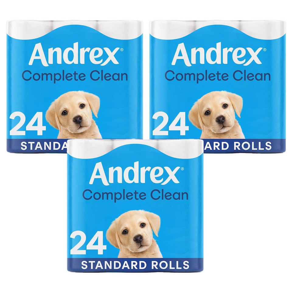 image 1 of Andrex Toilet Rolls Classic Clean Fragrance-Free 2 Ply Toilet Paper, 24 Rolls | White | 3 Pack | 3