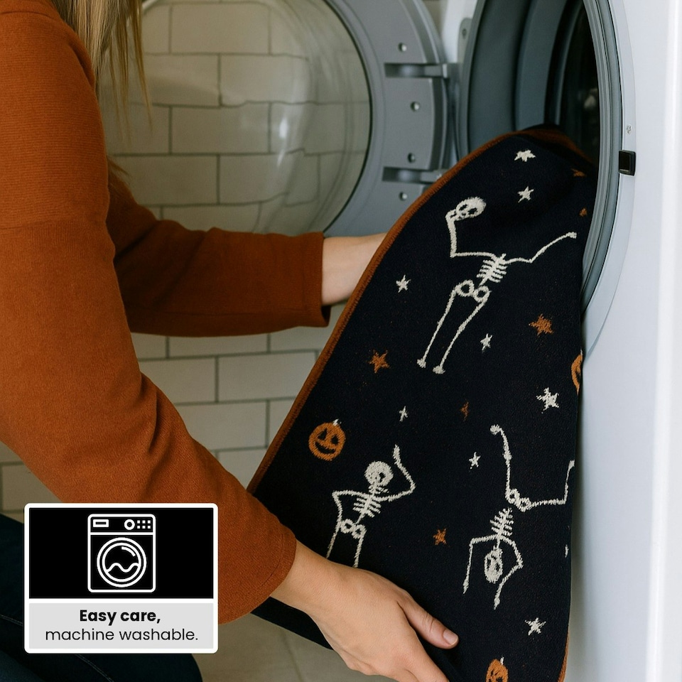 image 1 of Luxury Halloween Hand Towels Pack of 2 - 100% Cotton Spooky Tea Towels Black | Skeletons