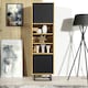 image 2 of Tall Display Cabinet 175cm – Oak Matt & Black Matt with Metal Frame & Hidden Storage N/A | Oak