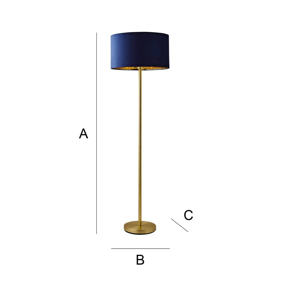 image 1 of ValueLights Charlie Gold Floor Lamp Navy Velvet Gold Inner Shade | Blue