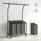image 3 of HOMCOM 126L Laundry Sorter, Rolling Wash Basket with Hanging Rail and Mobile 3-Bag Organiser for Bedroom, Bathroom, Laundry Room, 88-149.5L x 40W x 167H cm, Dark Grey | Grey