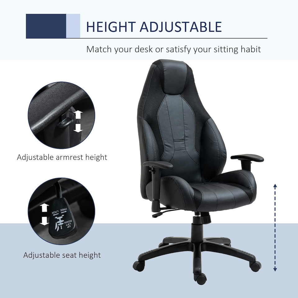 image 1 of Vinsetto High Back Executive Office Chair Gaming Recliner w/ Footrest, Black