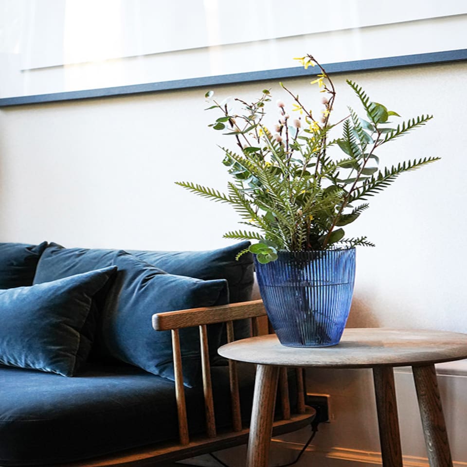 image 1 of Ribbed Tall Vase - Glass - L18 x W18 x H24.5 cm - Navy | Blue