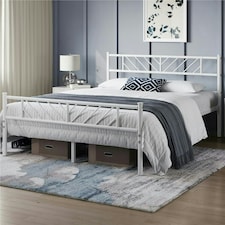 Yaheetech 200 cm L × 150 cm W Minimalist Metal Platform Bed White