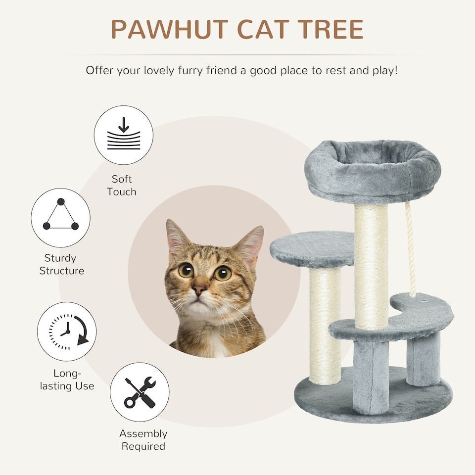 image 1 of PawHut 65cm Cat Tower, Small Cat Condo with Sisal Posts, Rope, Perches Grey