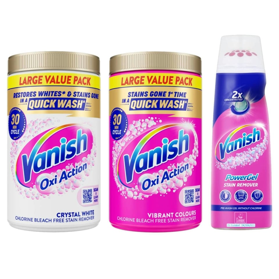 image 1 of Vanish Gold Powder Whites and Colored Fabric Stain Remover 1.4kg each (pack of 2, 2.8kg) & Vanish PowerGel 200ml Pre-Wash Stain Remover Gel Bundle