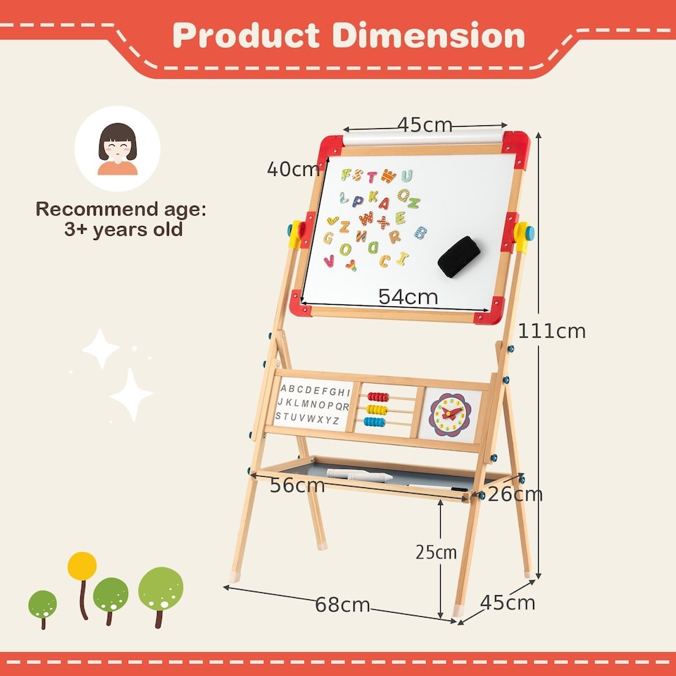image 1 of COSTWAY 3-in-1 Freestanding Kids Art Easel Drawing Board