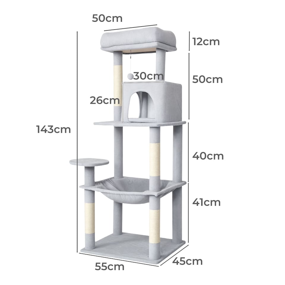 image 1 of Skylos 143cm Cat Tree Multilevel Scratching Post Plush Climbing Tower