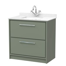Balterley Floor Standing 2 Drawer Vanity with Marble Worktop Basin | Green | Reed Green | 878 x 820 x 470mm
