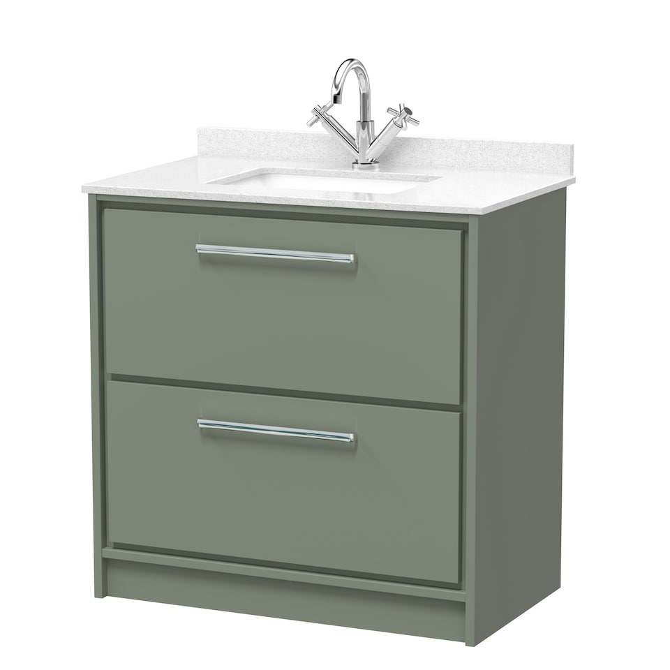 image 1 of Balterley Floor Standing 2 Drawer Vanity with Marble Worktop Basin | Green | Reed Green | 878 x 820 x 470mm