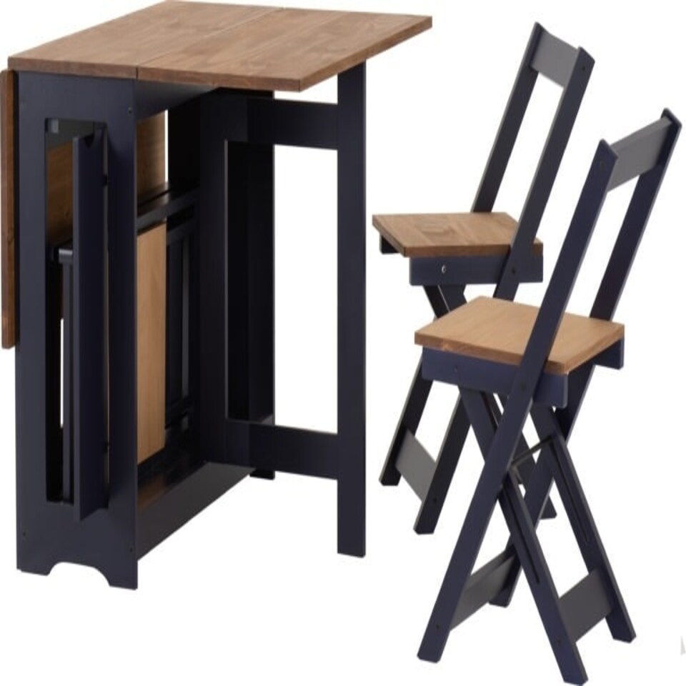 image 1 of Santos Butterfly Dining Set - Navy Blue - Distressed Waxed Pine | Black | 5