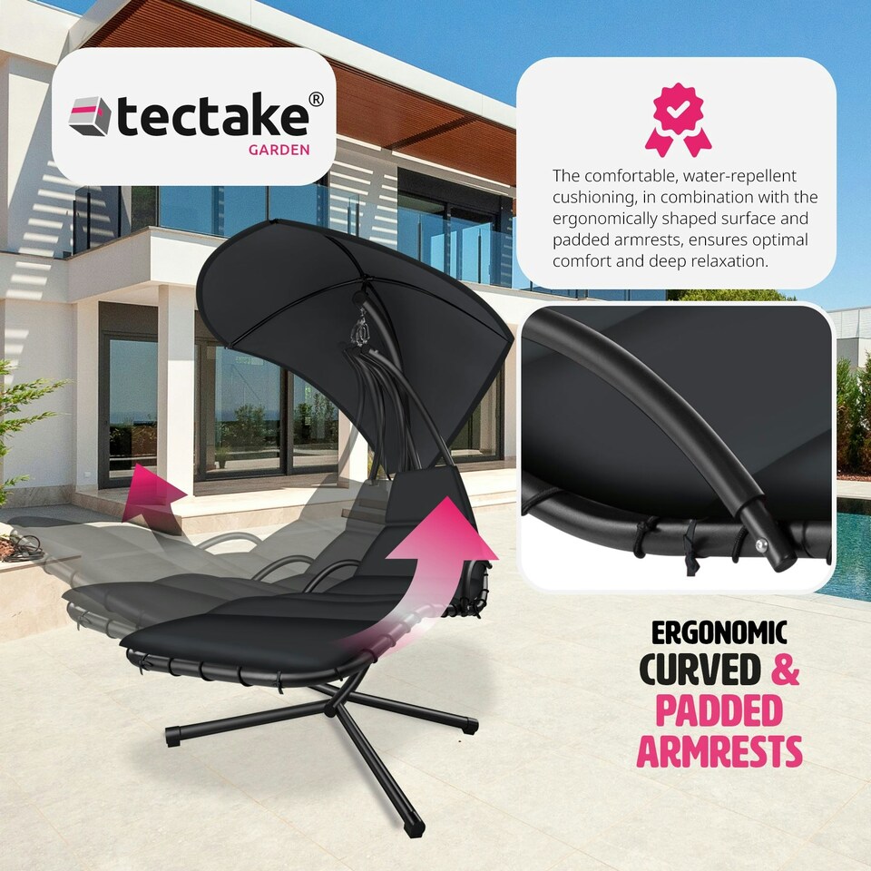 image 1 of Hanging Chair Elaria - large sun canopy with UV-protection, sturdy Black