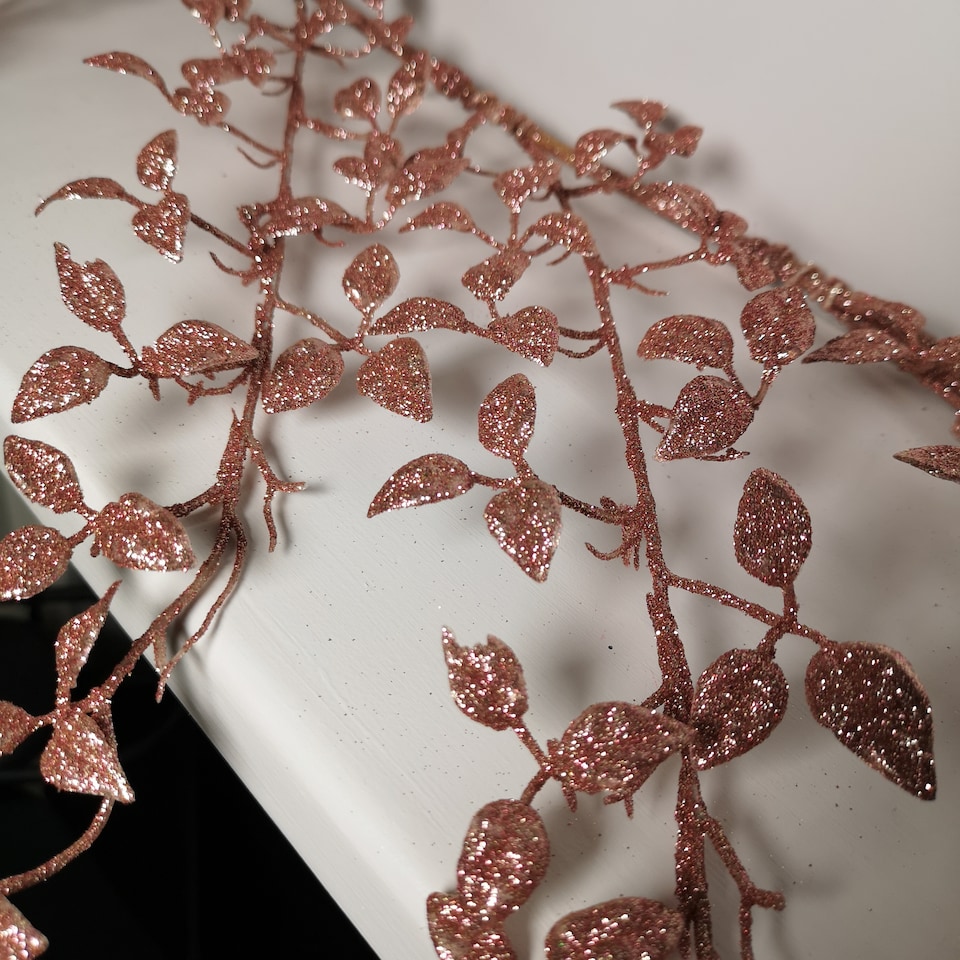 image 1 of 1.5m Pink Glitter Leaf Christmas Garland Decoration with Hanging Loop