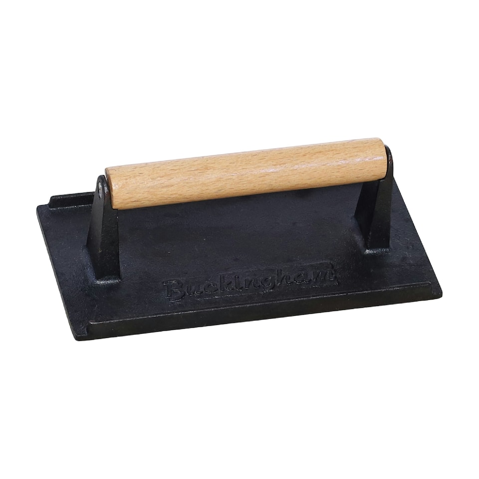 image 1 of Buckingham Pre-Seasoned Cast Iron Steak Becon Burger Press 21 cm , Wooden Handle