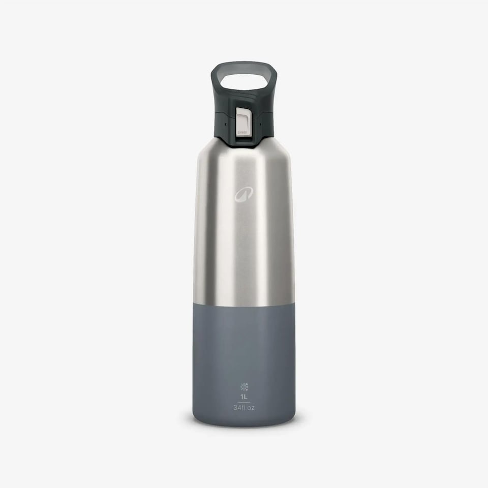 image 1 of Decathlon 1L insulated stainless steel flask 900 with quick-release cap for hiking