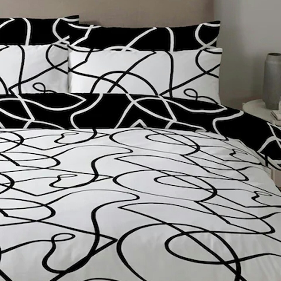 image 1 of Copenhagen Home Pablo Monochrome Reversible Duvet Cover and Pillowcase Set - King Size