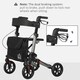 image 8 of HOMCOM 4 Wheel Rollator with Seat and Back, Folding Mobility Walker with Carry Bag, Adjustable Height, Dual Brakes, Cane Holder, Lightweight Aluminium Walking Frame for Seniors and Disabled, Silver
