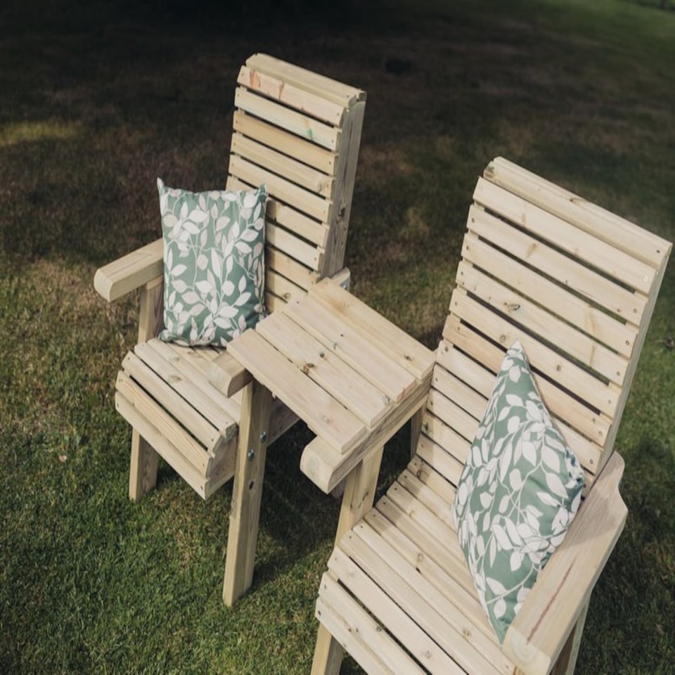 image 1 of Ergonomical Companion Seat, Wooden Garden Love Seat Chair Set, 2 Chairs w - Straight Tray - L74 x W170 x H105 cm - Fully Assembled