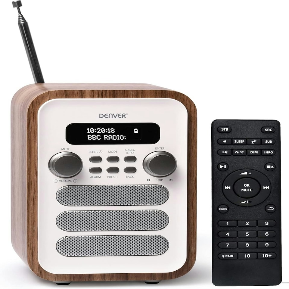 image 1 of Denver DAB-48 Bluetooth DAB Radio - Large Remote Control - DAB/DAB+ Digital Radio Mains Powered – DAB Bluetooth Radio Speaker – DAB Alarm Clock