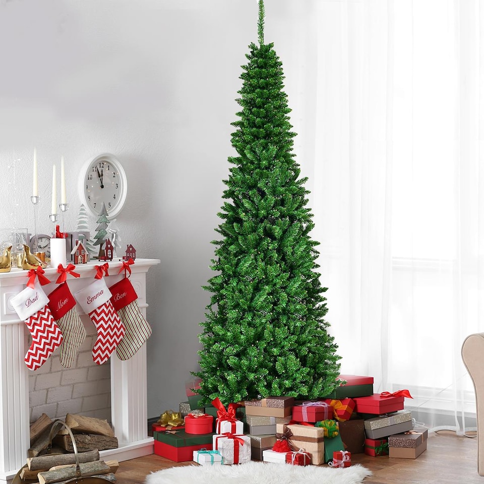 image 1 of 4FT Prelit Green Pencil Christmas Tree Multicolour LEDs With Metal Stand