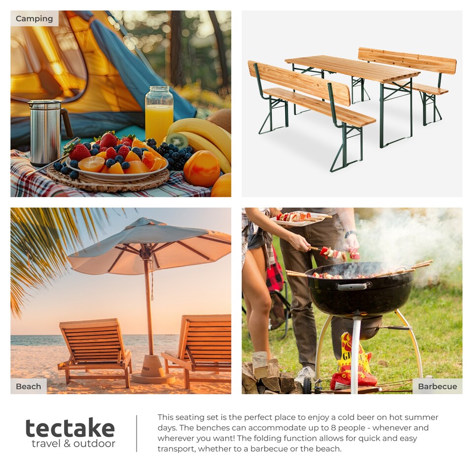 image 1 of Picnic Table and Benches Franz II - 1 table and 2 benches, foldable, with backrests