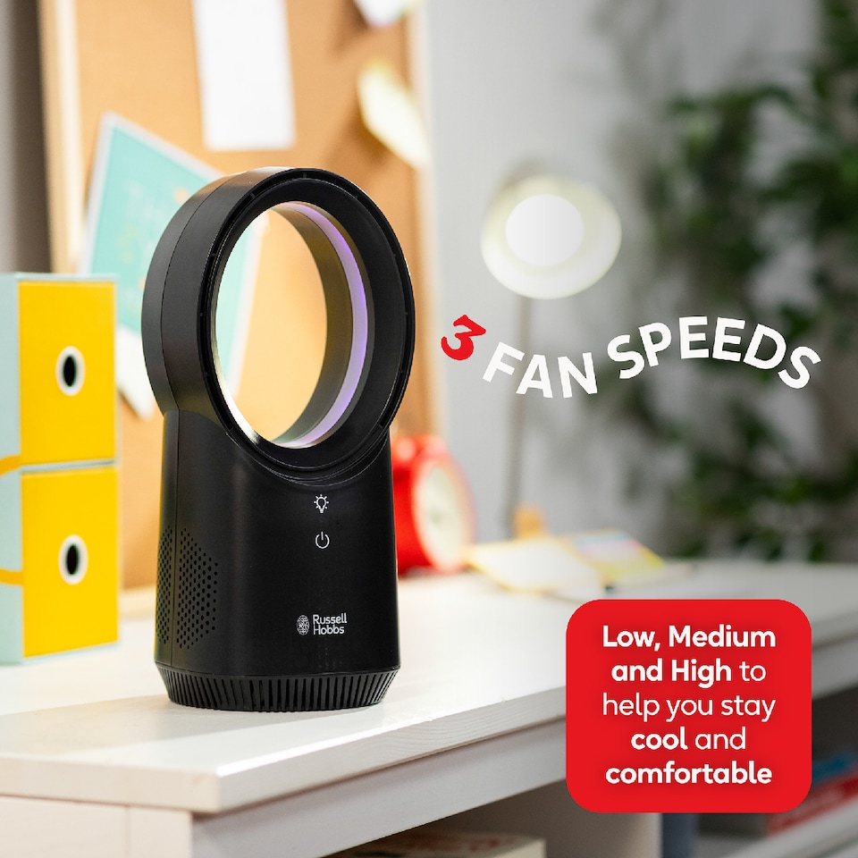 image 1 of Russell Hobbs RHBLDLUSB25B Compact Wireless Desk Fan in Black