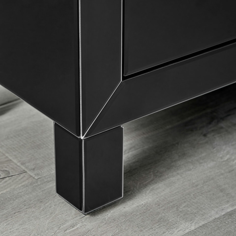 image 1 of Furniturebox Lexi Large Black Mirrored Bedside Table with 3 Drawers