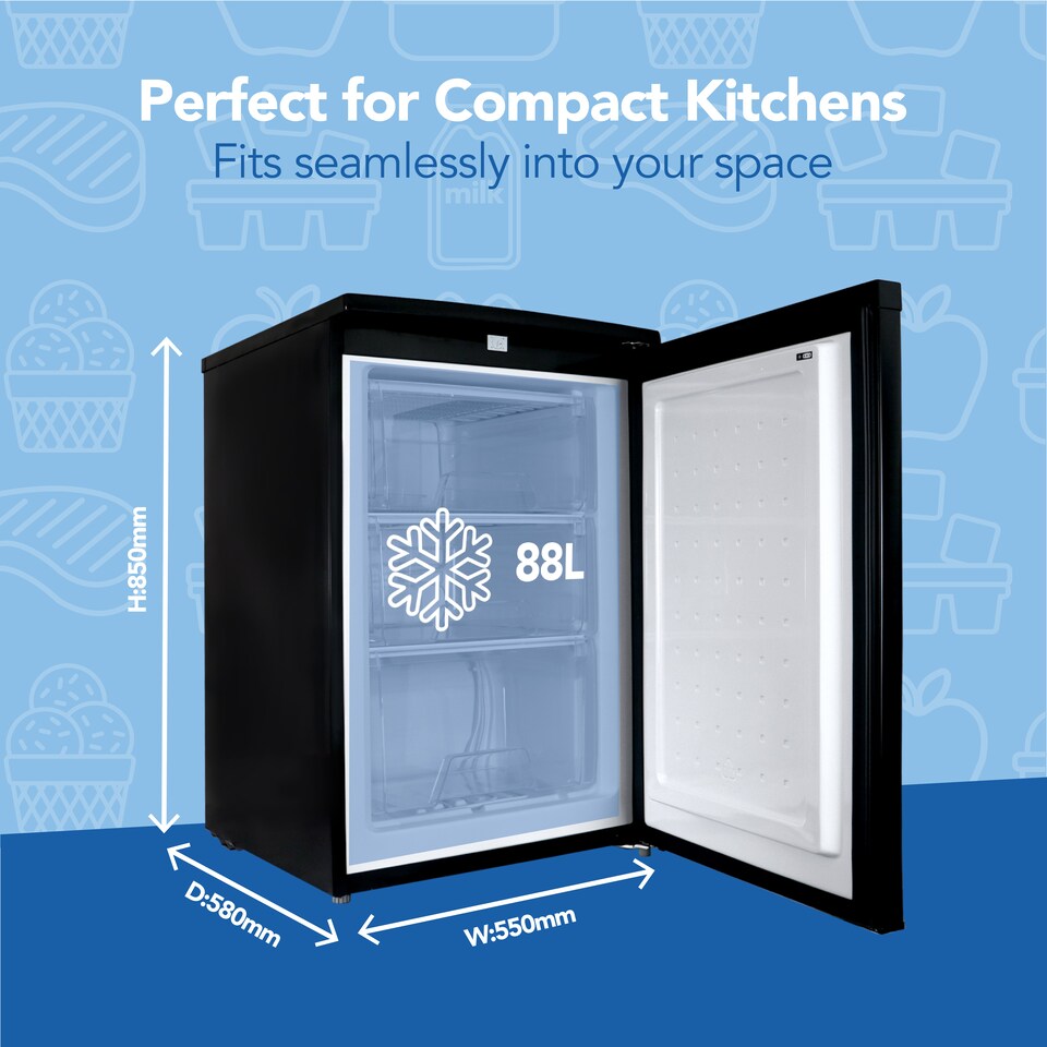 image 1 of Igenix IG355B Freestanding Under Counter Freezer, 88 Litre, Black