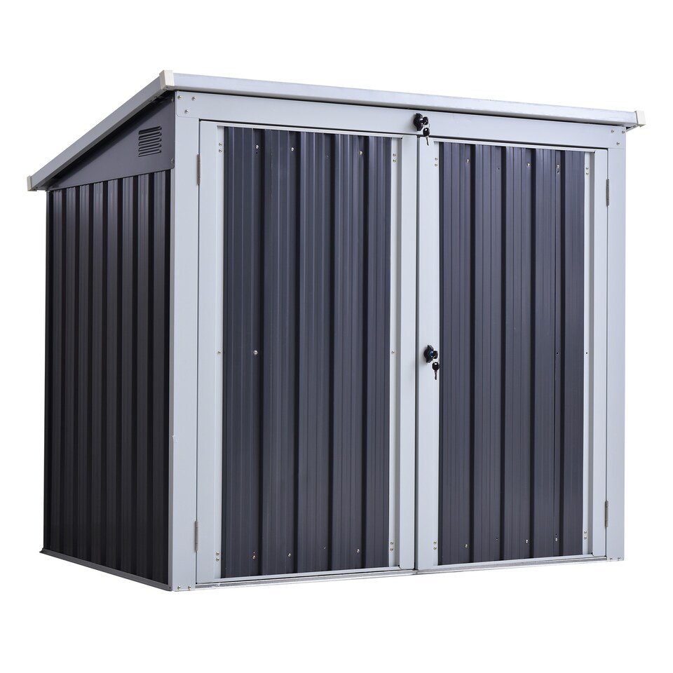 image 1 of Outsunny 2-Bin Corrugated Steel Rubbish Storage Shed w Locking Doors