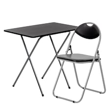Harbour Housewares Wooden Folding Desk & Chair Set - Silver/Black | Black | Black/Silver