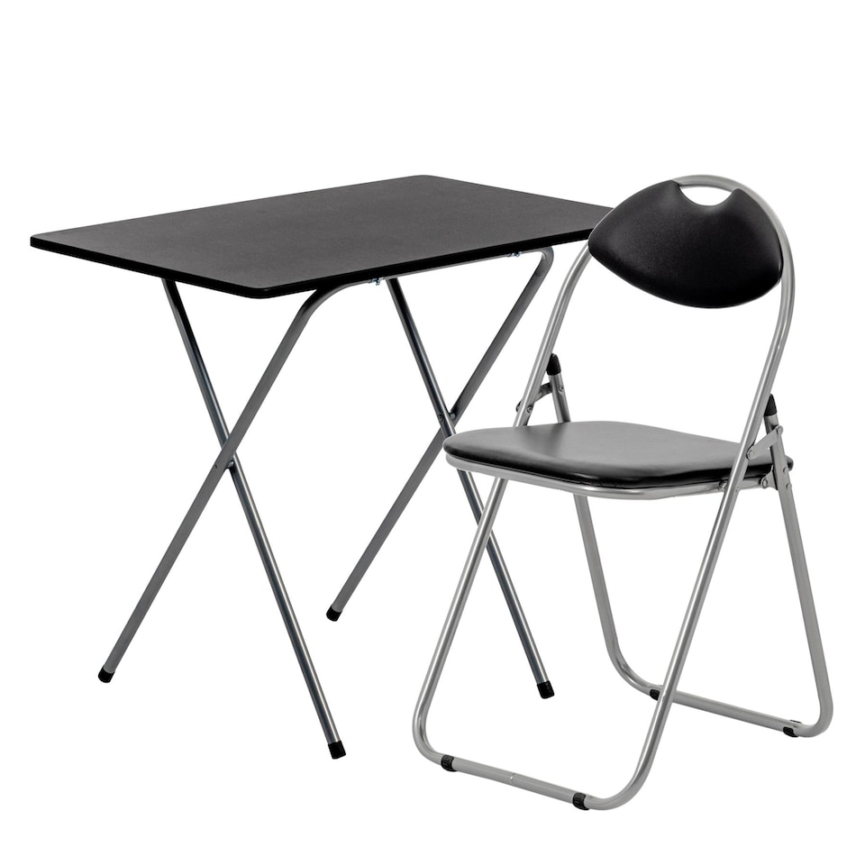 image 1 of Harbour Housewares Wooden Folding Desk & Chair Set - Silver/Black | Black | Black/Silver