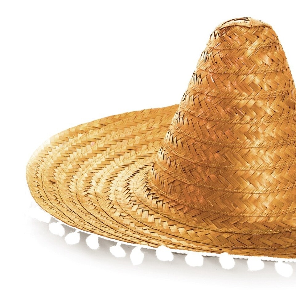 image 1 of Orange Mexican Sombrero – Fancy Dress Hat with Pom-Pom Trim Yellow | One Size