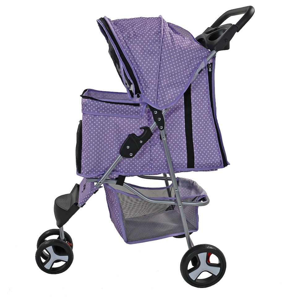 image 1 of Pet Stroller Dog Cat Puppy Pram Pushchair Travel Cart Jogging Buggy Carrier (Purple Dot with Cover)