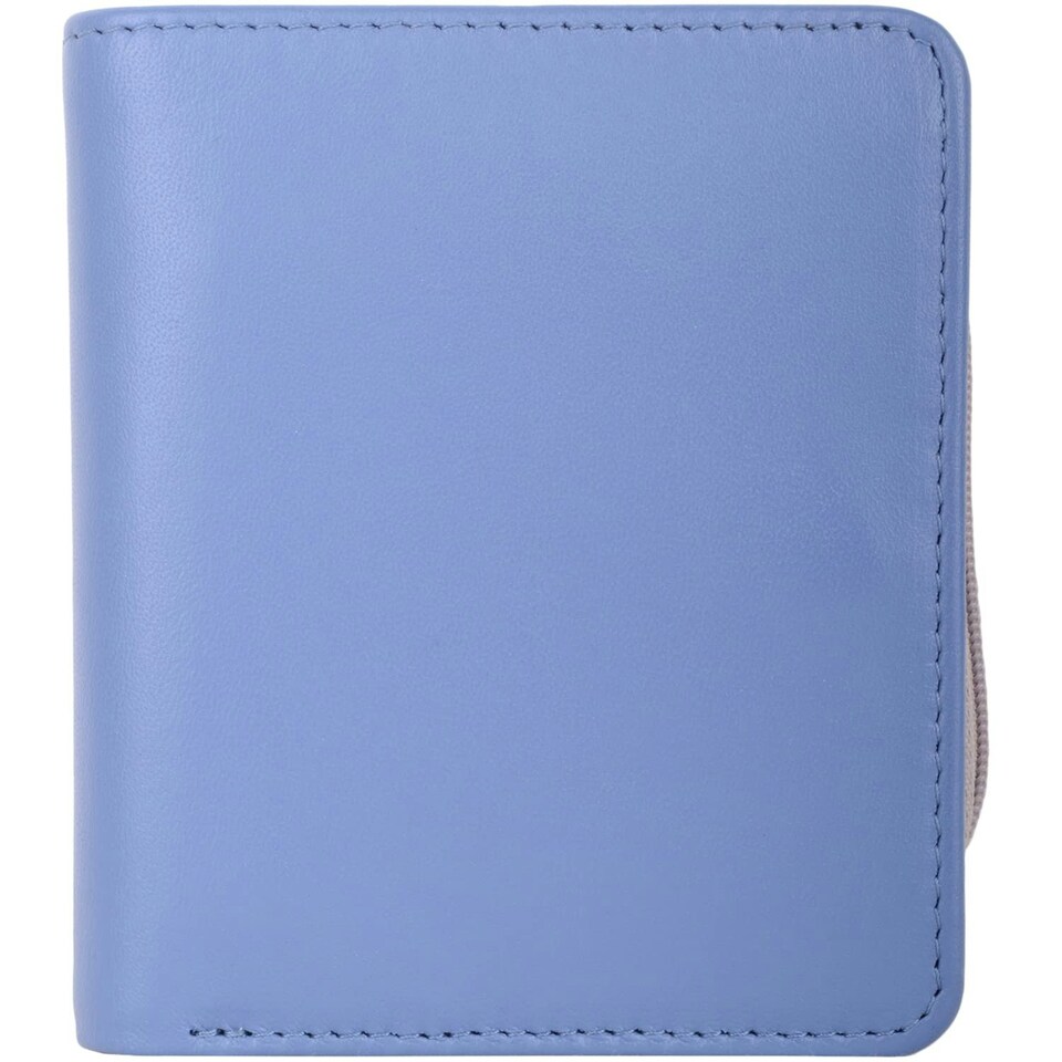 image 1 of Slim Line Genuine Soft Leather RFID Protected Money Credit Card Purse Blue | Slate Blue/Ivory